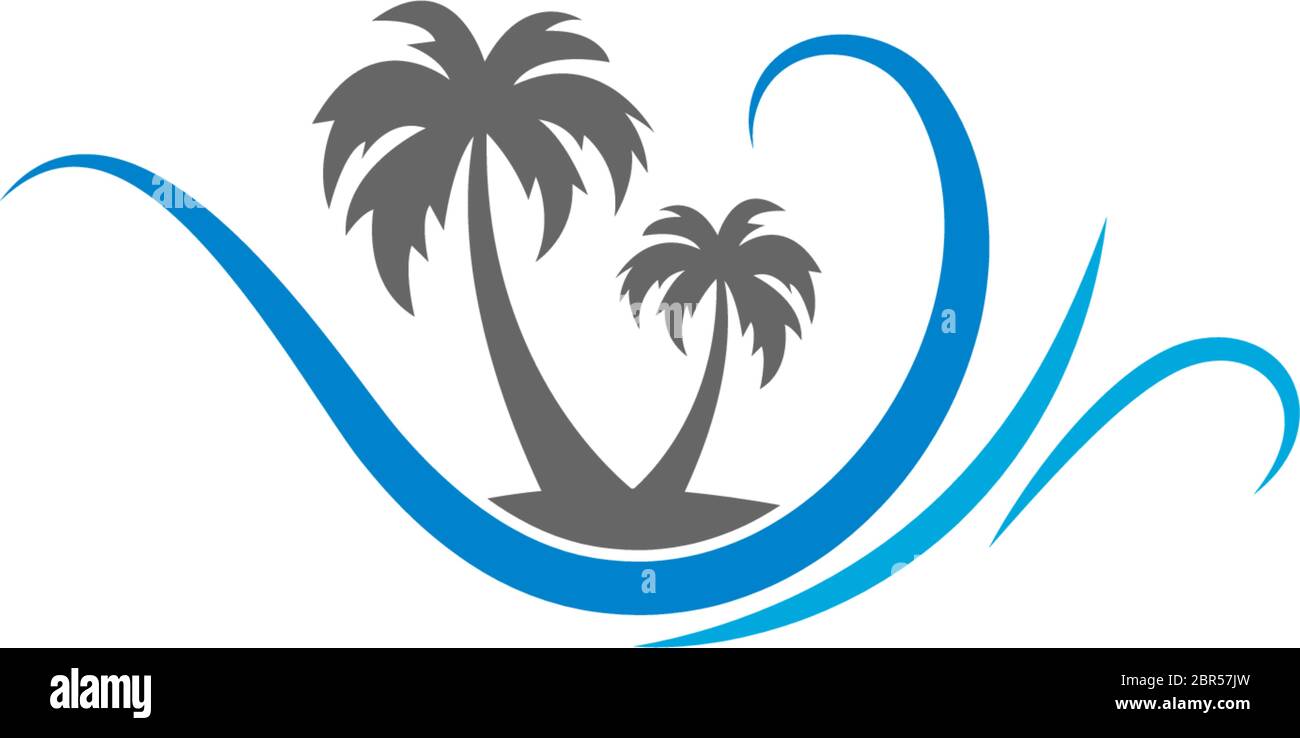 tree palm wave logo icon illustration Stock Vector
