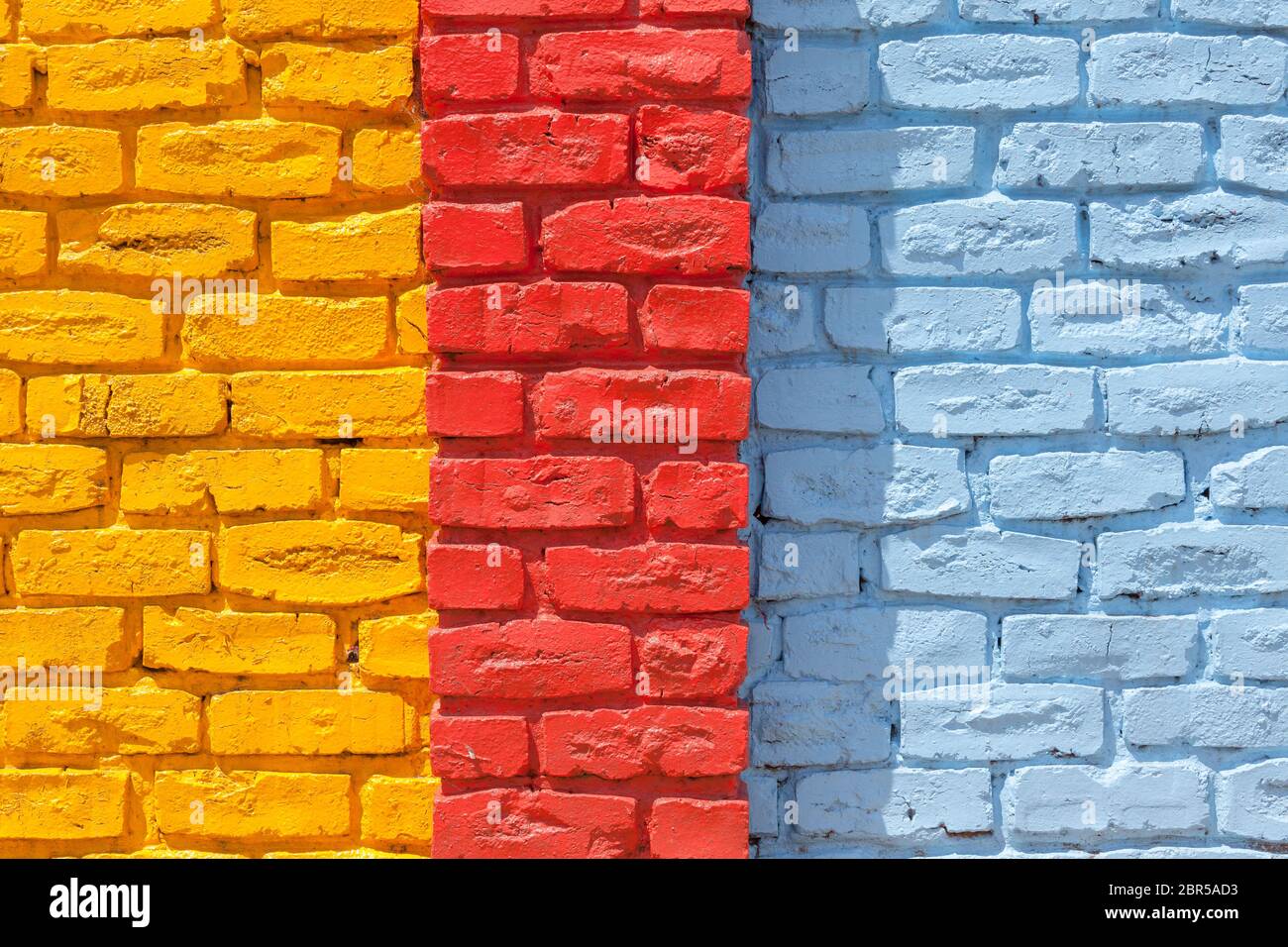 Brick Wall Painted Yellow Red Blue Outside Decor Texture Detail Color Closeup Background Stock Photo Alamy