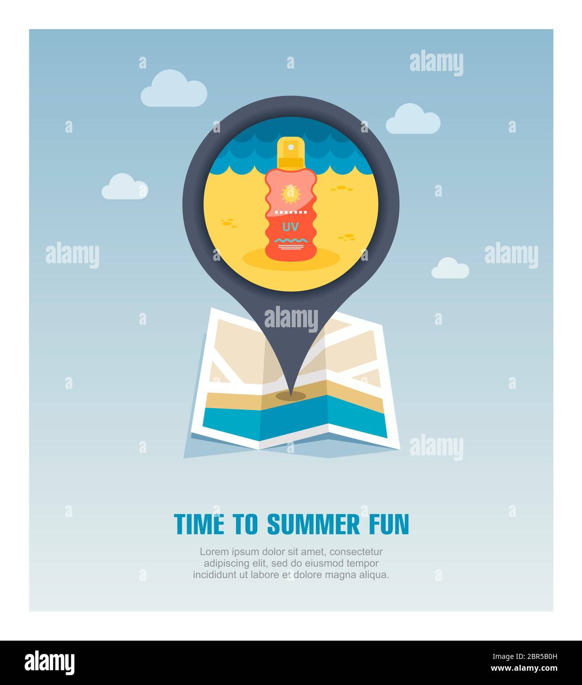 Sun Cream in Spray vector pin map icon. Beach Map pointer. Summer Map ...