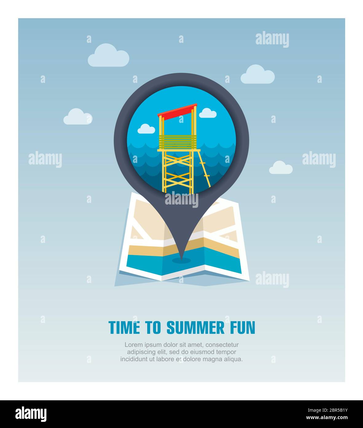 Lifeguard tower vector pin map icon. Beach Map pointer. Summer Map ...