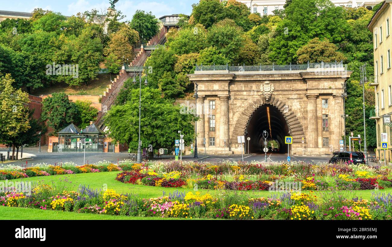 Funicular and road through tunnel in Budapest, Hungary Stock Photo
