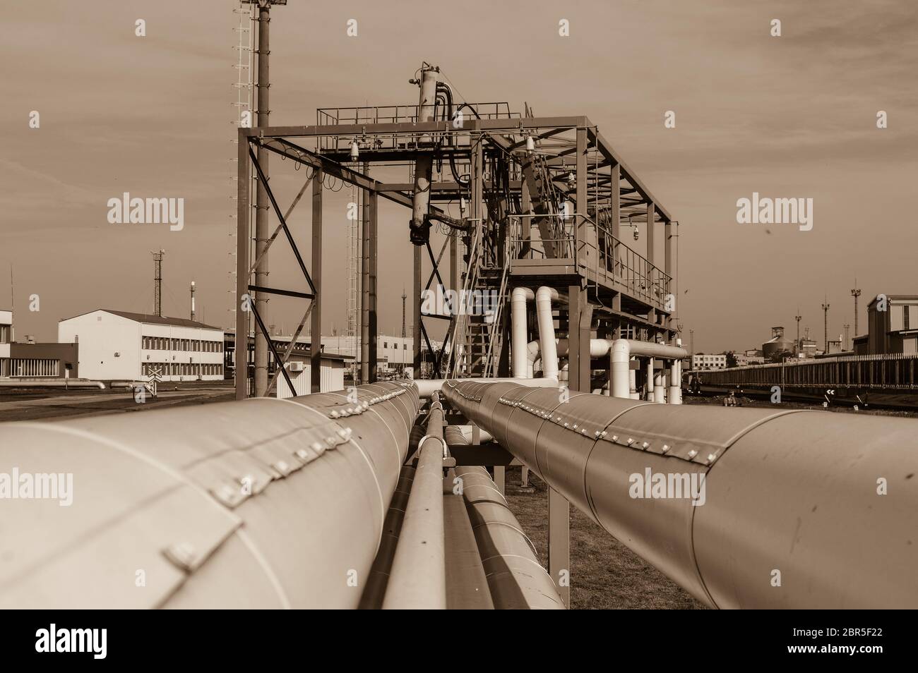 Pipeline and pipe rack of petroleum industrial plant. Offshore Industry ...