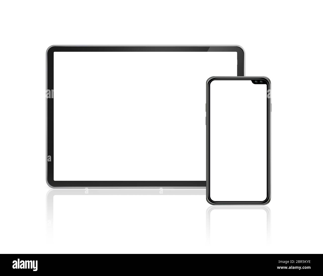 Tablet and smartphone set mockup isolated on white background with ...