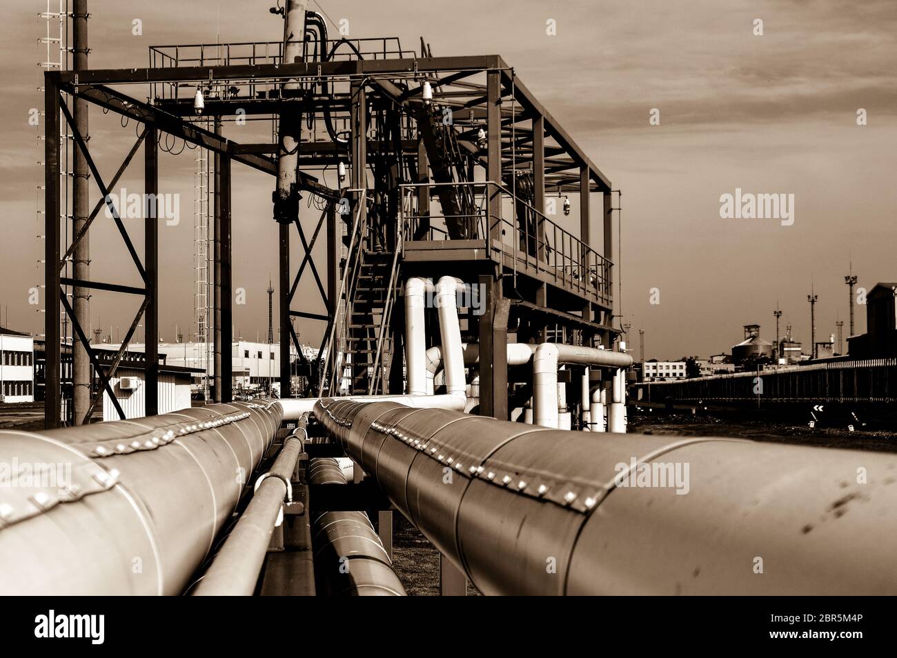 Pipeline and pipe rack of petroleum industrial plant. Offshore Industry ...