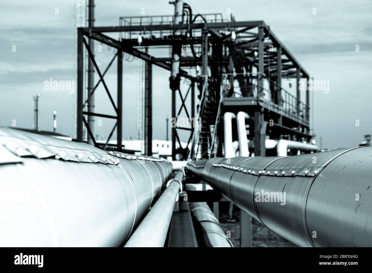 Pipeline and pipe rack of petroleum industrial plant. Offshore Industry ...