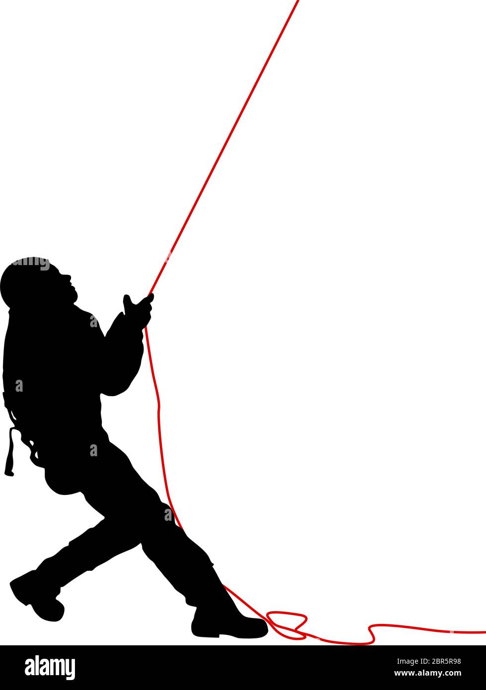 Black silhouette craftsman pulling rope on white background. Stock Vector