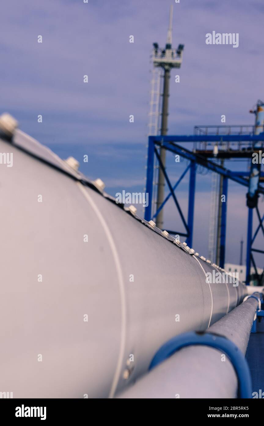 Pipeline and pipe rack of petroleum industrial plant. Offshore Industry ...