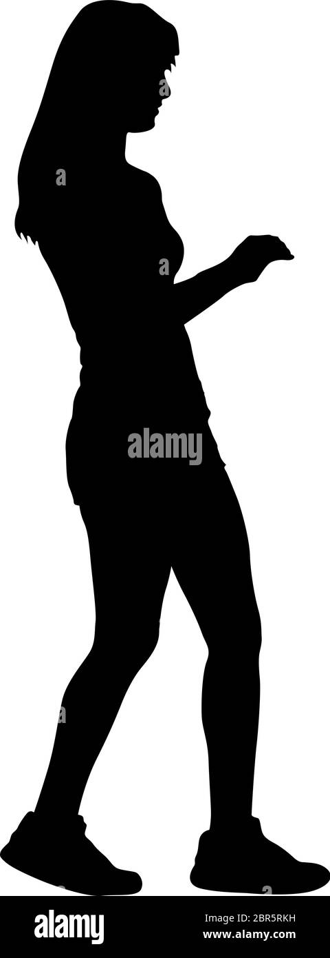Black silhouettes woman with arm raised on a white background Stock ...