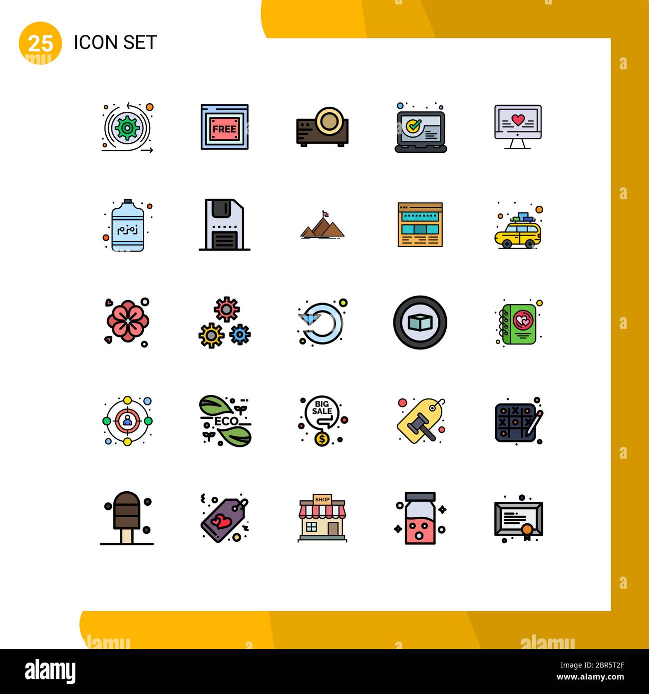 Universal Icon Symbols Group Of 25 Modern Filled Line Flat Colors Of Love Up To Date Projector Tick Mark Checked Editable Vector Design Elements Stock Vector Image Art Alamy