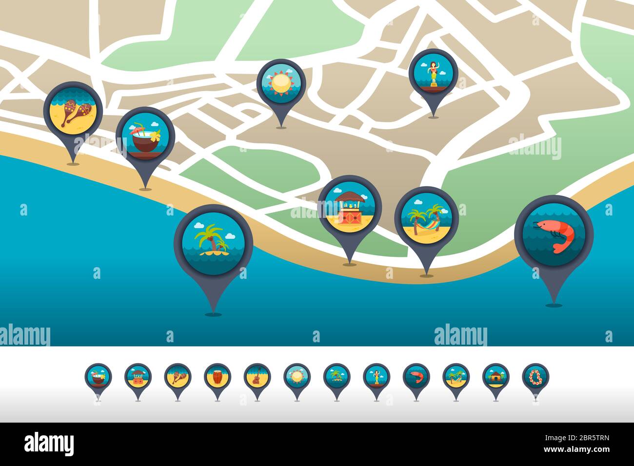 Island beach vector pin map icon located on the map. Summer time Map ...