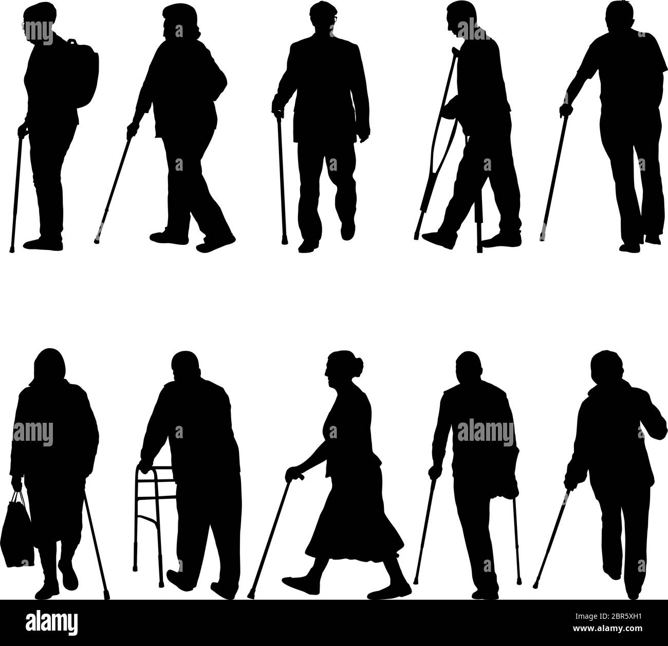 Set ilhouette of disabled people on a white background Stock Vector ...