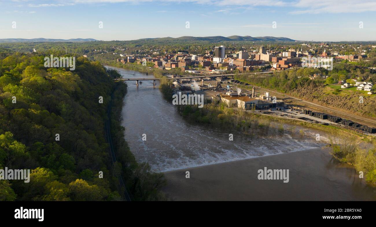 Riverside looking at downtown Lynchburg city center early morning light Stock Photo