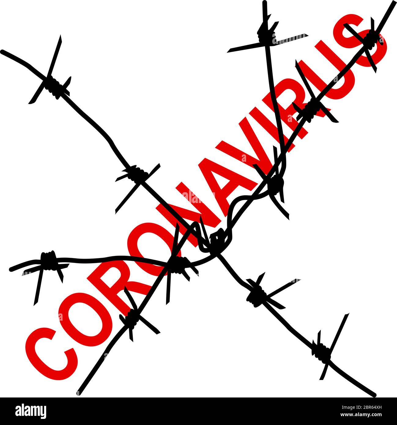 Stop coronavirus behind barbed wire on a white background. Stock Vector