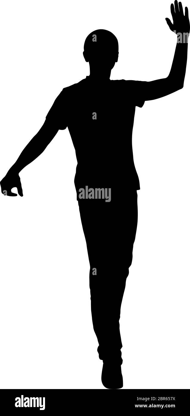 Black silhouettes man with arm raised on a white background Stock ...