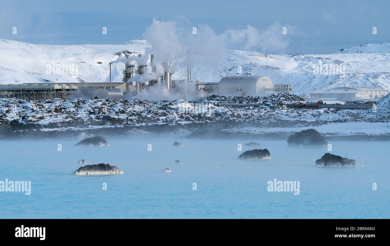 Green Energy, geothermal power plant of Grindavik during wintertime, Iceland Stock Photo