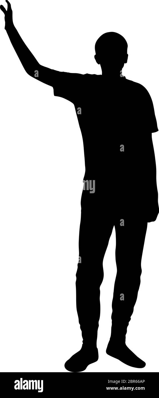 Black silhouettes man with arm raised on a white background Stock ...