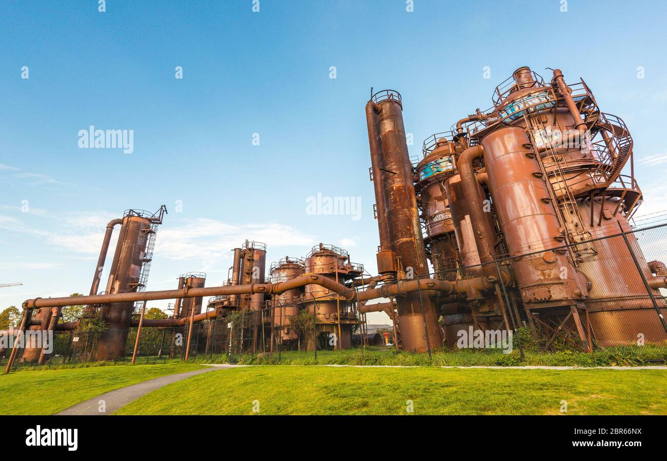 Gas works Park in sunny day with blue sky,Seattle,Washington,USA. Stock Photo