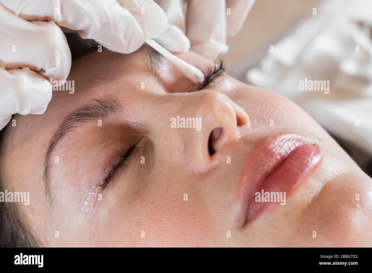 Cosmetic procedure of dyeing and lamination of eyelashes. Extension