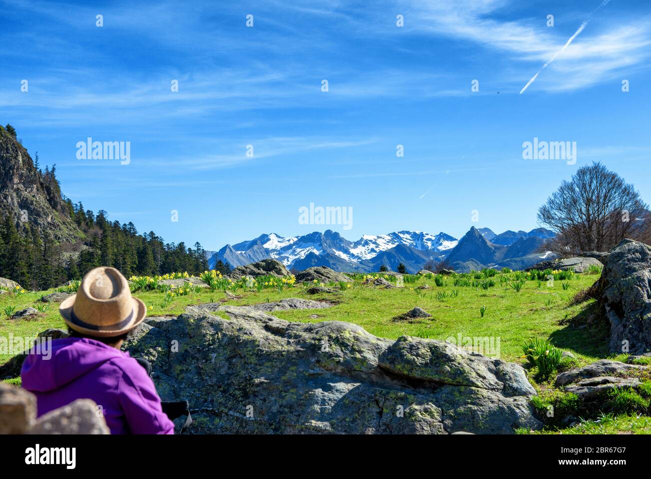 a woman hiker on the path in the french Pyrenees Stock Photo - Alamy