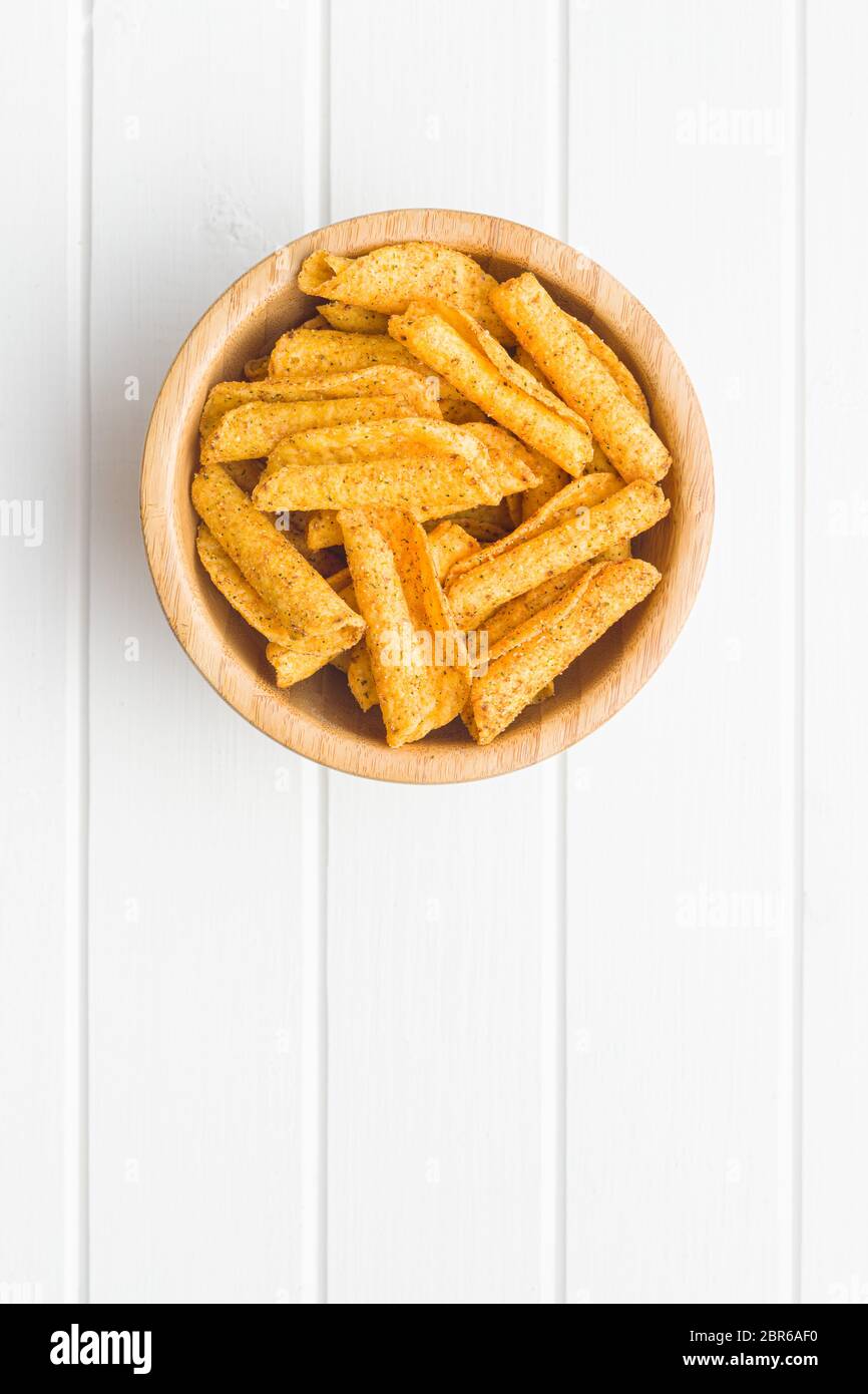 Rolled tortilla chips in bowl. Stock Photo