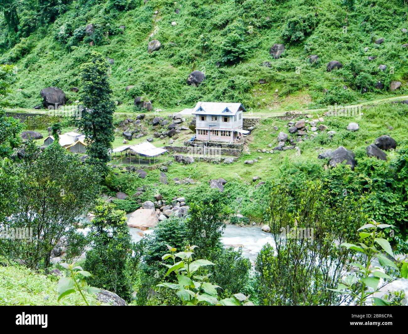 Native Enclave Rangpo Main tributary of river Teesta, the Rangit river flowing through a ...