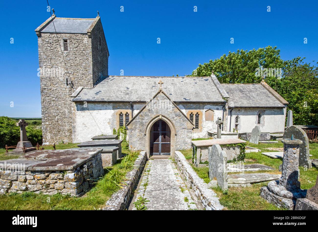 Marcross Church in the Vale of Glamorgan, dedicated to The Holy Trinity. Stock Photo