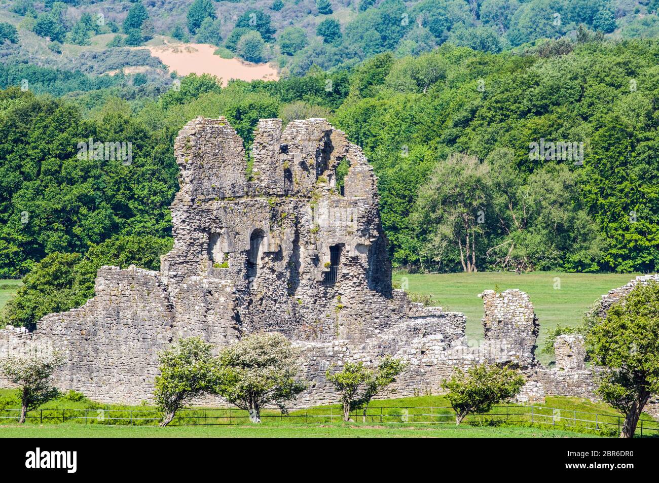 The old Norman Castle at or near Ogmore by Sea in south Wales. Believed to have been built in the early 12th century, it is a Grade 1 listed building Stock Photo