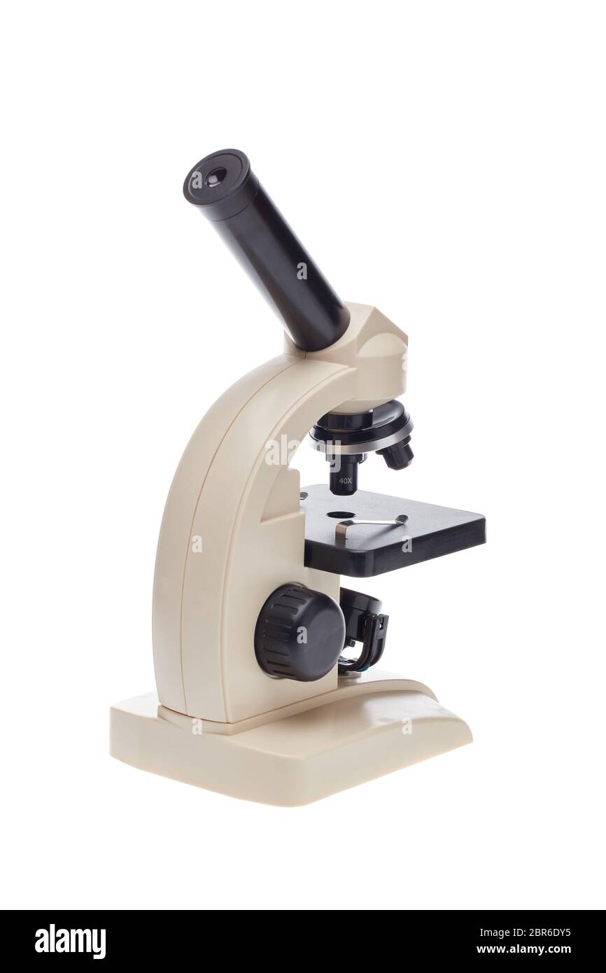 Science Microscope White Microscope isolated on a white background. Science equipment Stock ...