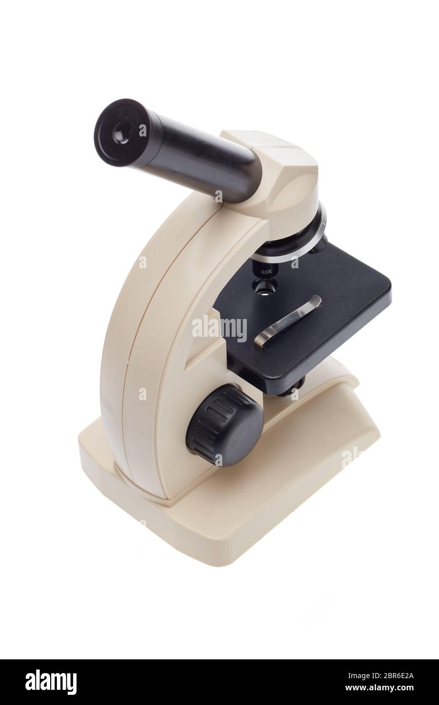 Science Microscope White Microscope isolated on a white background. Science equipment Stock ...