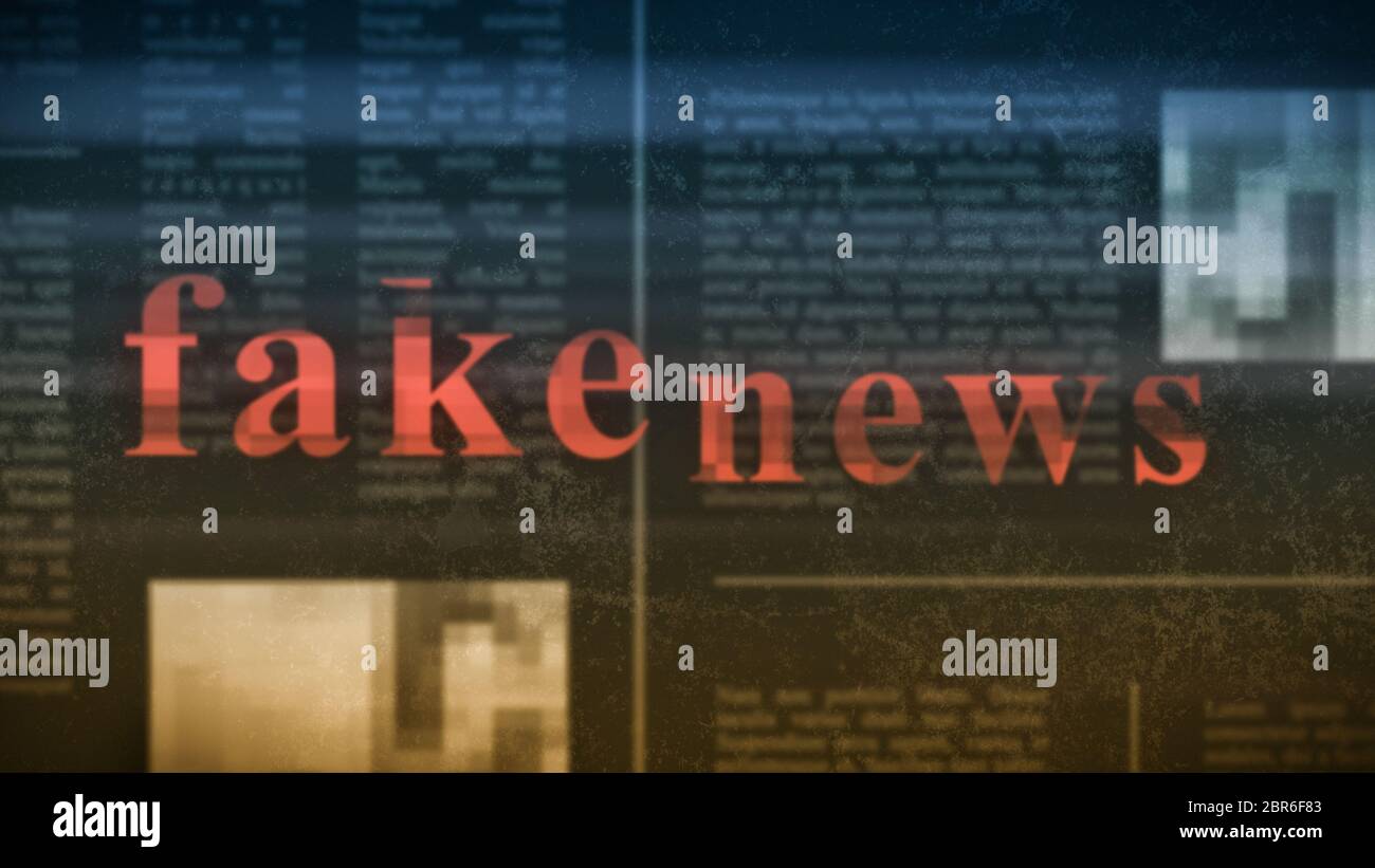 blurred newspaper on background with red text: