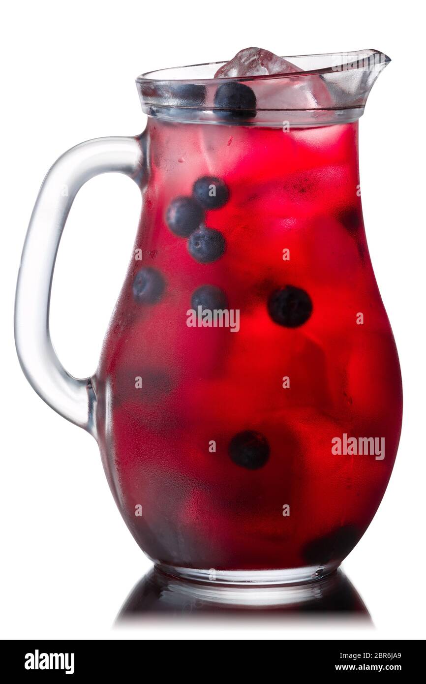 Glass jug or pitcher of iced blueberry drink, isolated Stock Photo Alamy