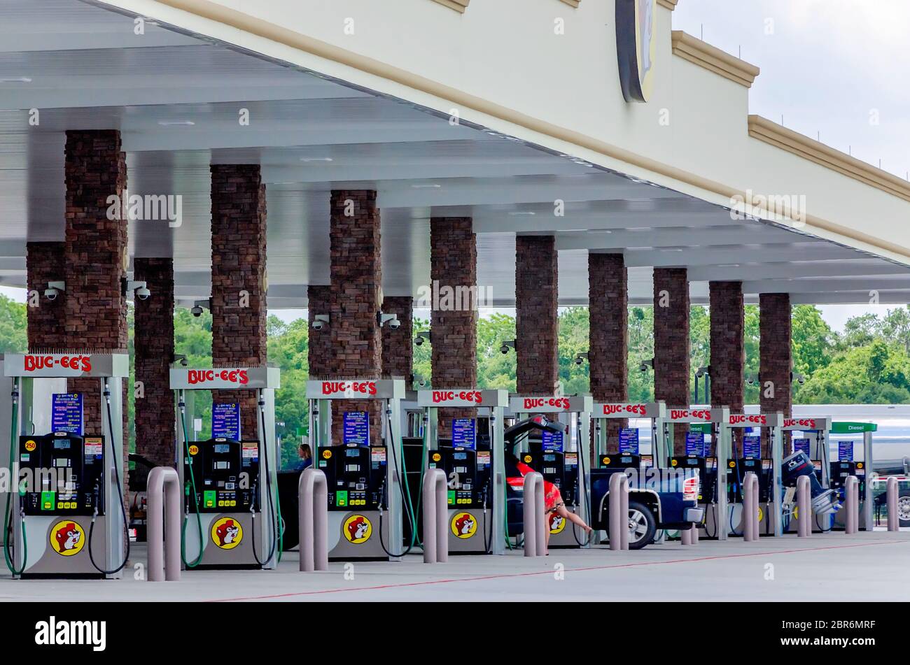 Gas pumps are lined up at Bucee’s travel center off Interstate 10 on