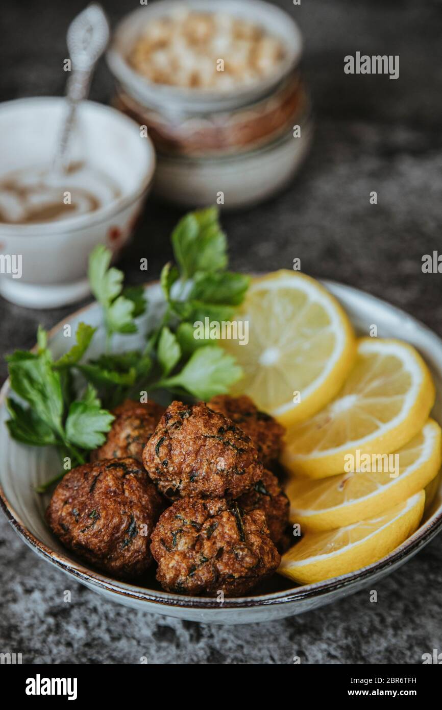 Homemade Falafel with Yogurt and Tahini Sauce Stock Photo Alamy