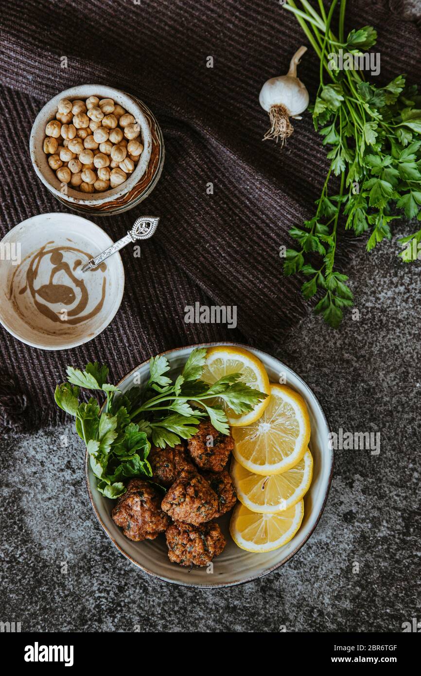 Homemade Falafel with Yogurt and Tahini Sauce Stock Photo Alamy
