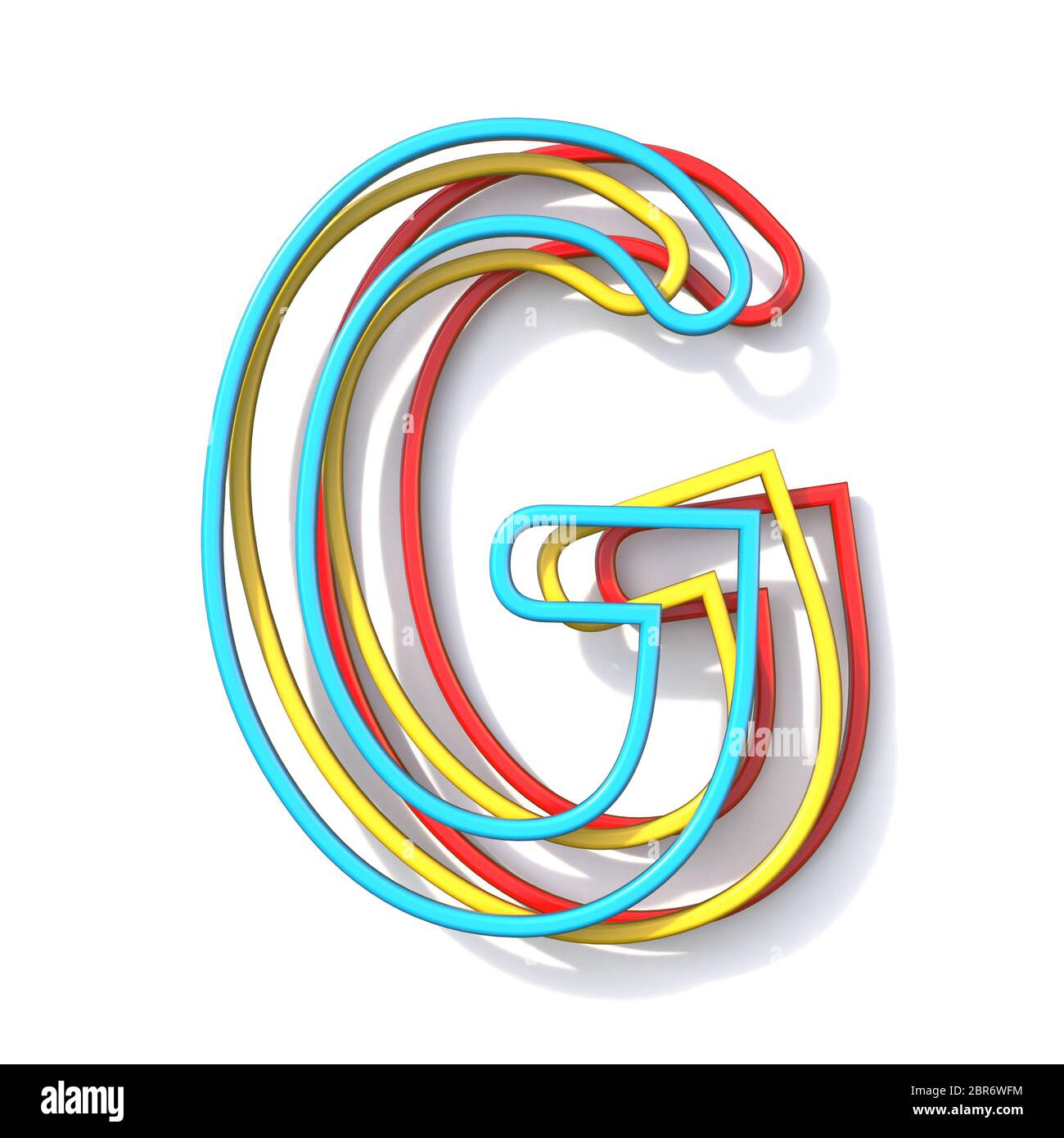 Three basic color wire font Letter G 3D rendering illustration isolated on white background Stock Photo
