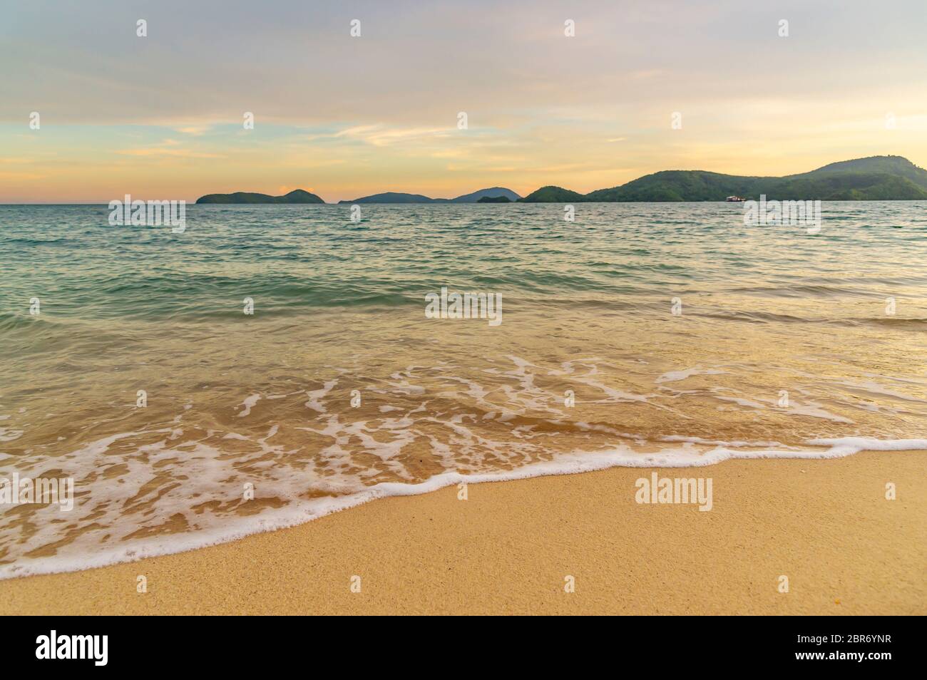 Beach sunset or sunrise with colorful of cloud sky and sunlight in ...