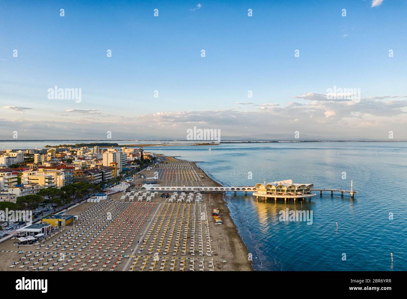 Lignano Sabbiadoro beach at the Adriatic sea coastline in Italy, Europe during summer. Stock Photo