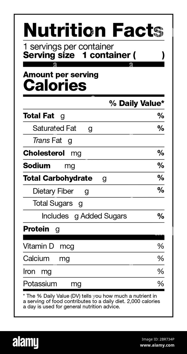 Nutrition Facts Black and White Stock Photos & Images - Alamy Intended For Nutrition Label Template Word