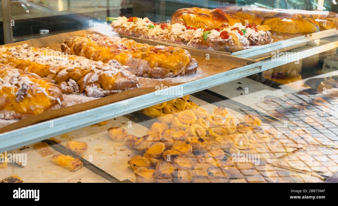 succulent Portuguese pastries displayed in the pastry cook's window in Porto Stock Photo Alamy