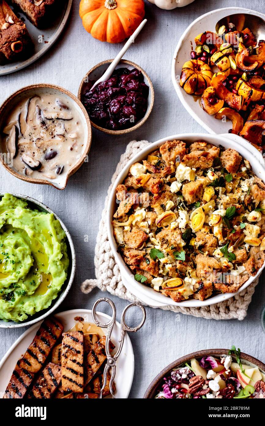 Savoury vegetarian dishes for thanksgiving dinner Stock Photo Alamy