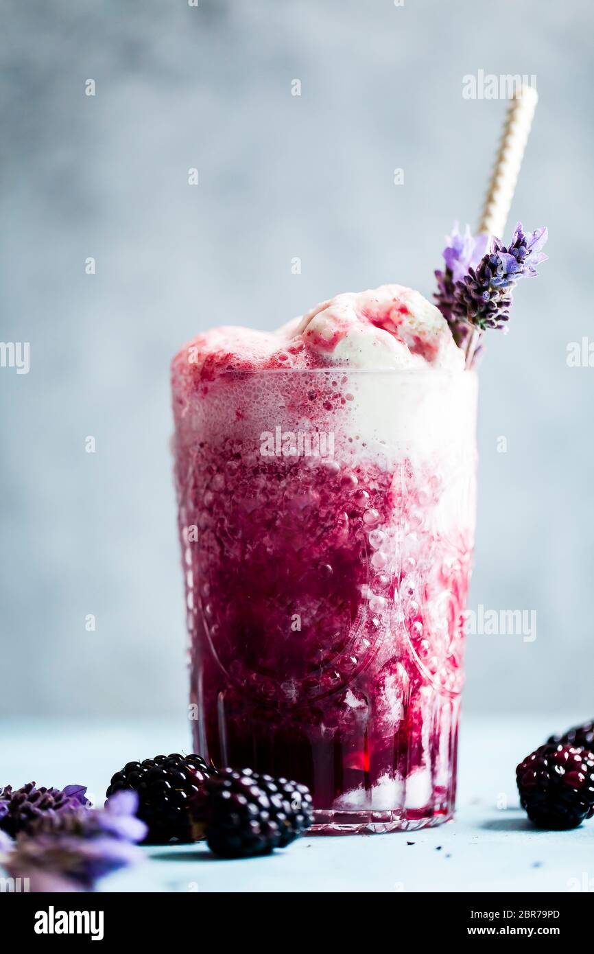 Blackberry soda ice cream float Stock Photo Alamy