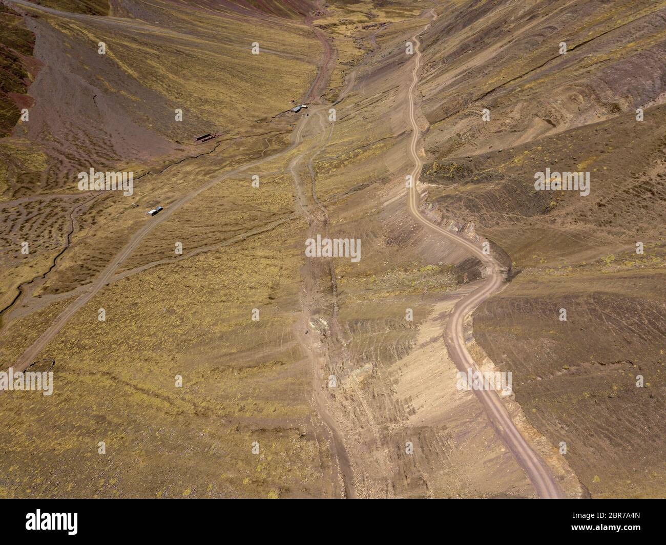 Aerial view of dangerous mountain road in Andes, Peru Stock Photo