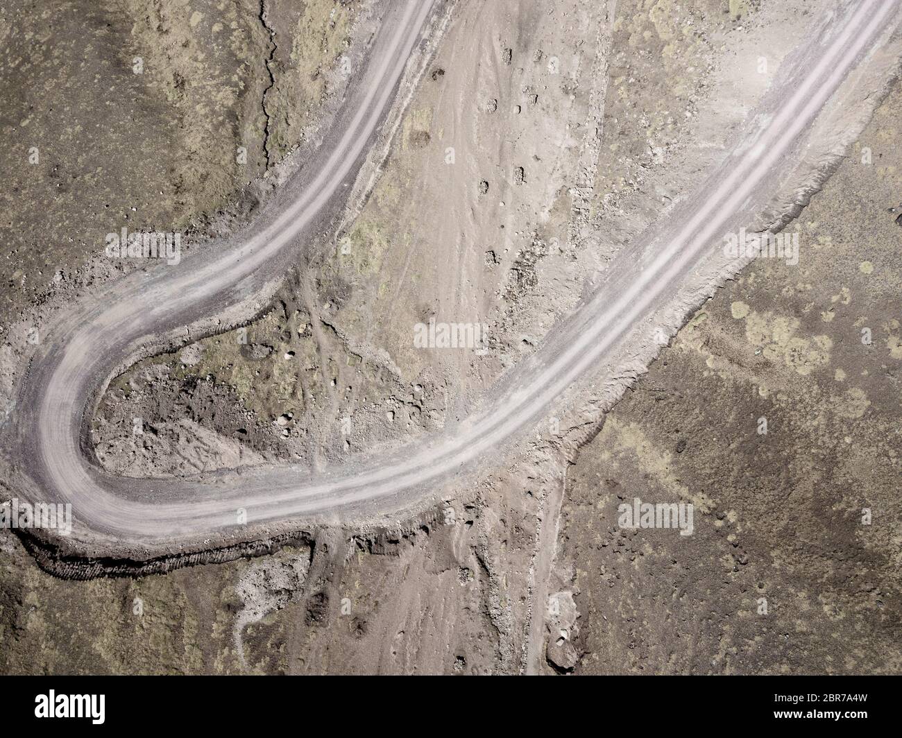 Aerial view of dangerous mountain road in Andes, Peru Stock Photo