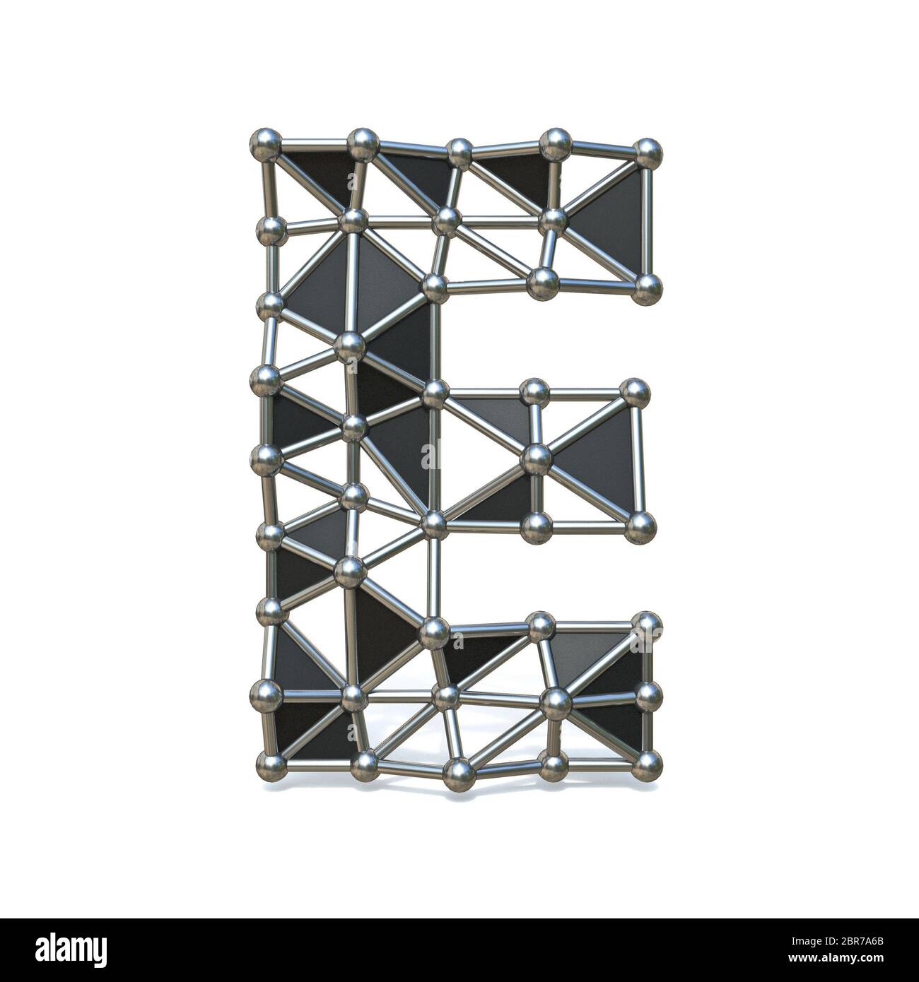 Wire low poly black metal Font Letter E 3D render illustration isolated ...