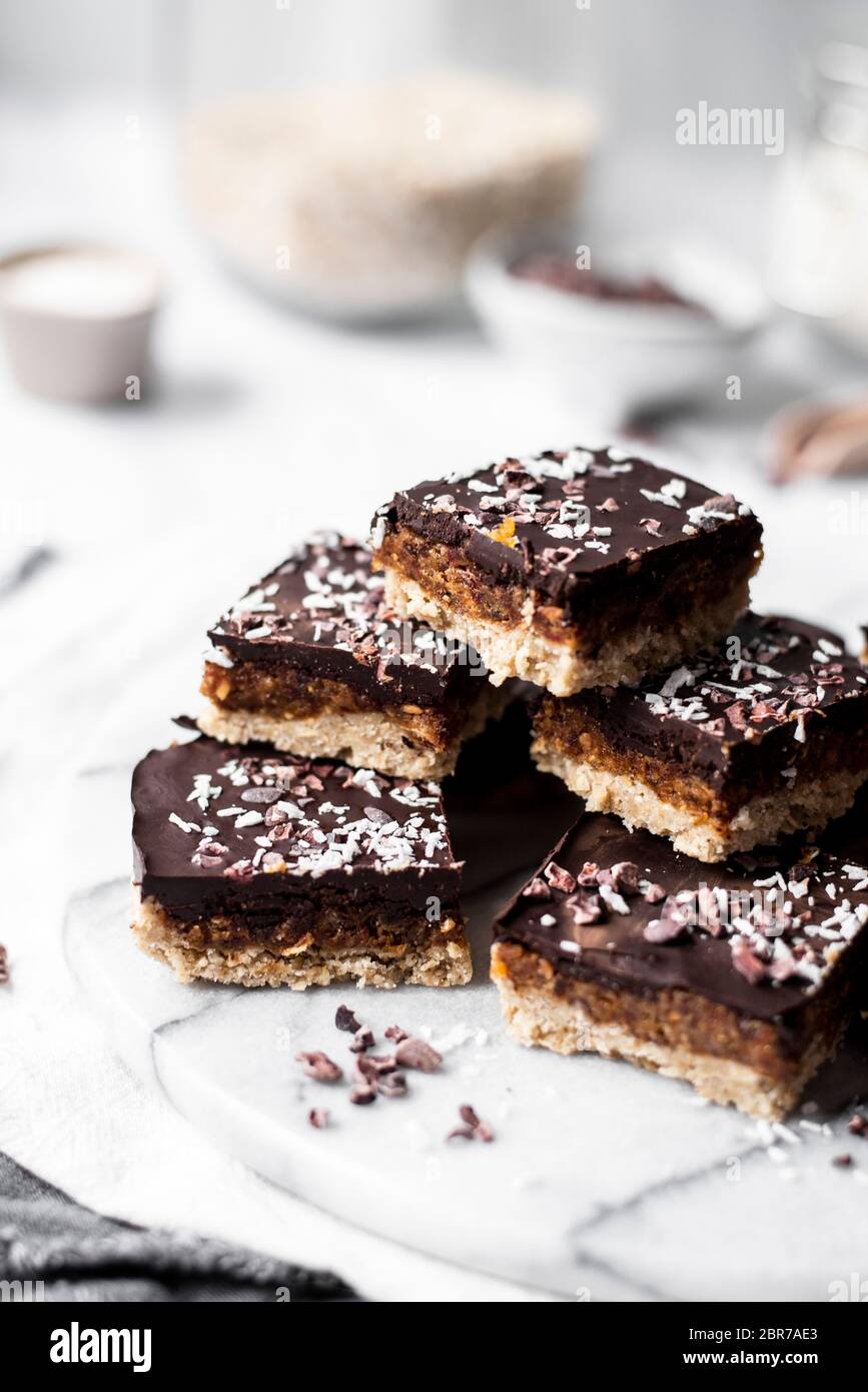 Date Chocolate And Coconut Bars Stock Photo Alamy