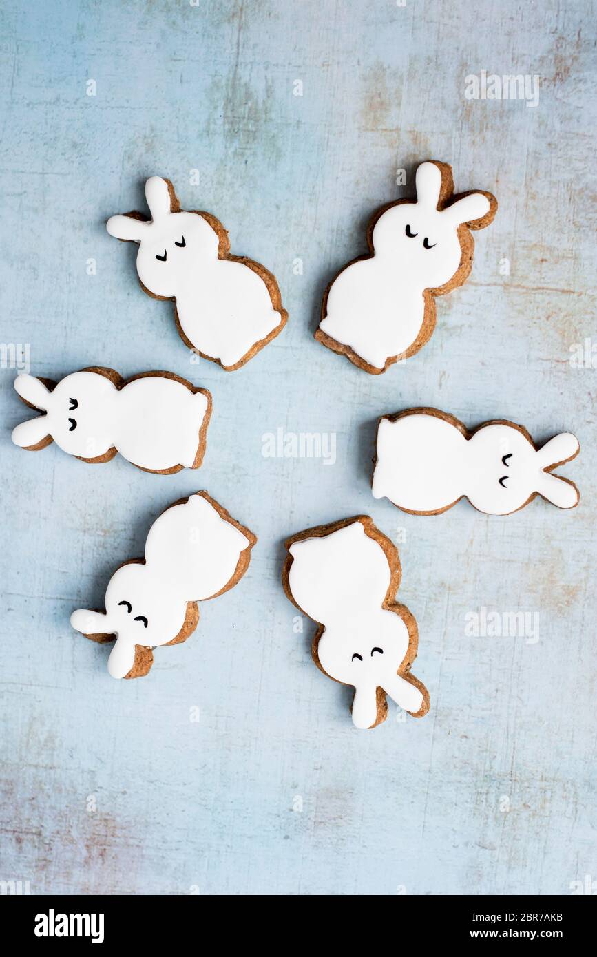 Easter Fondant Covered Gingerbread Egg And Bunny Biscuits Stock Photo