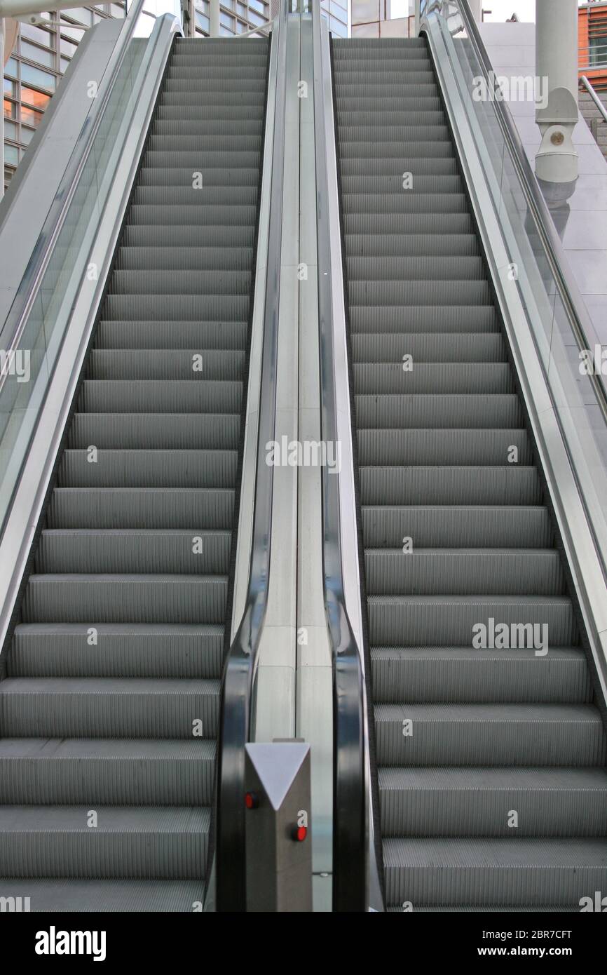 Two Long Escalators Stairs in London Stock Photo