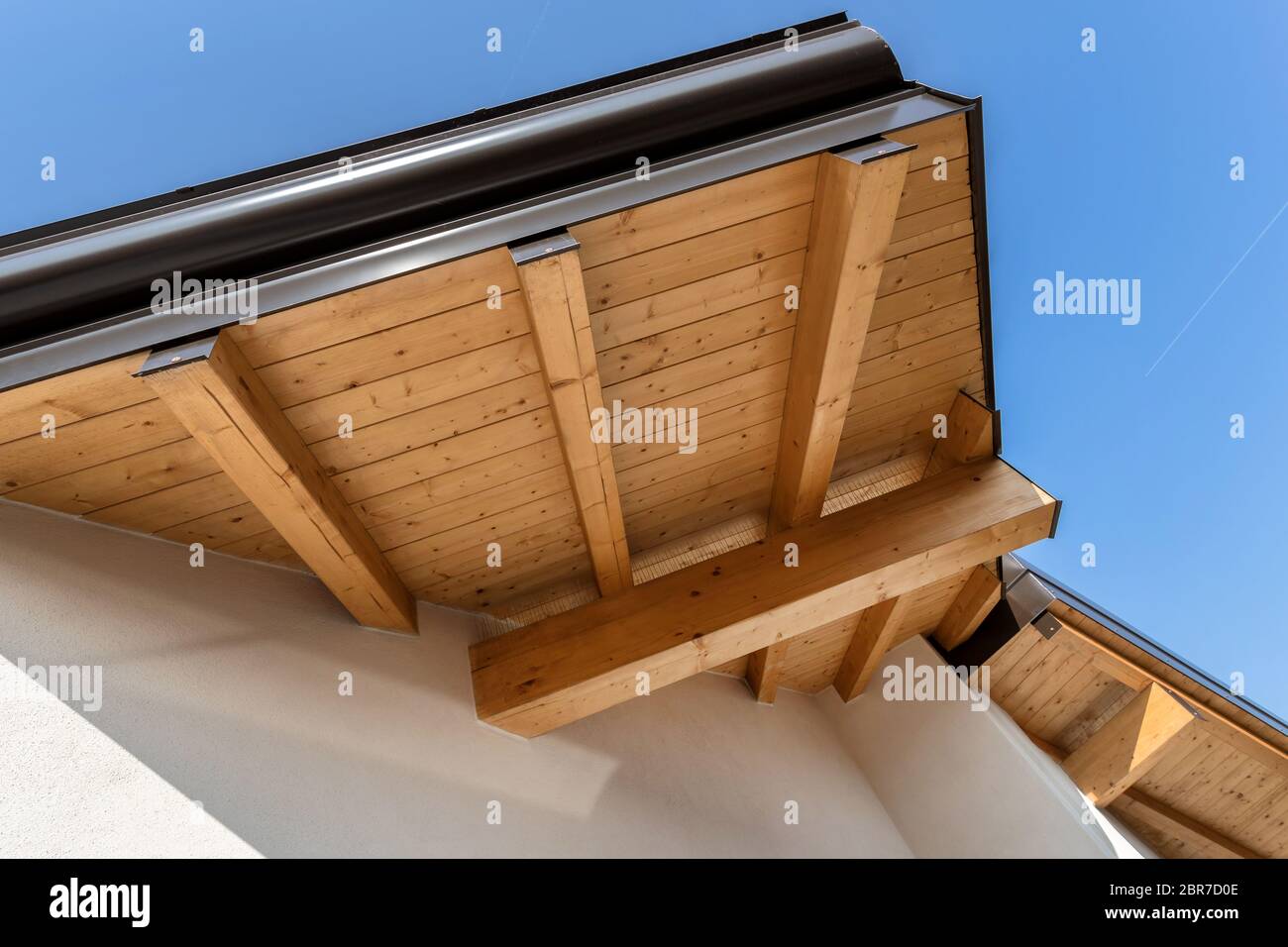 New wooden warm ecological house roof with steel gutter rain system ... - Eco-Friendly Roof Gutter Installation