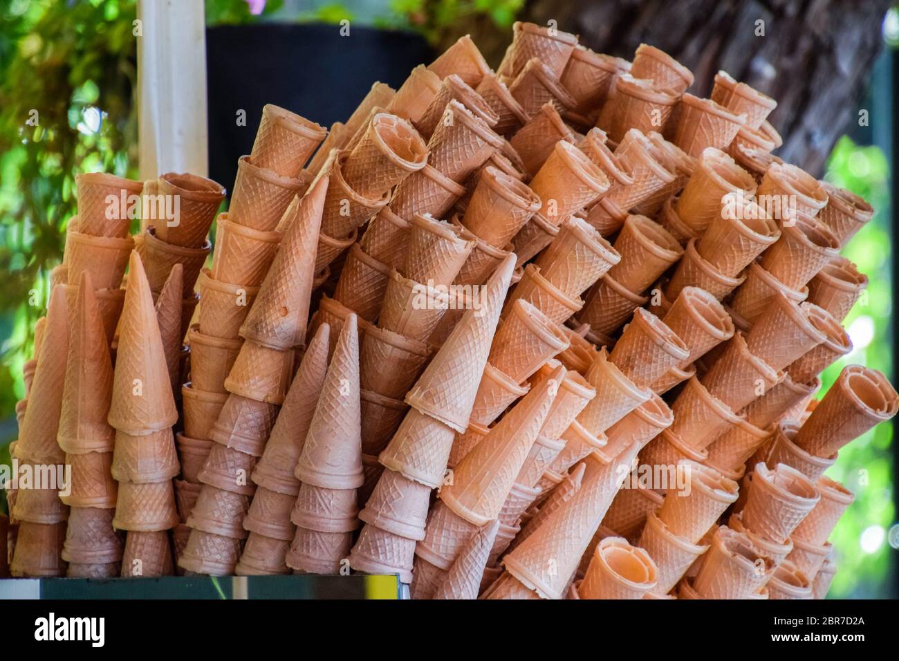 Waffle empty cups for ice cream Waffle empty, cups Stock Photo
