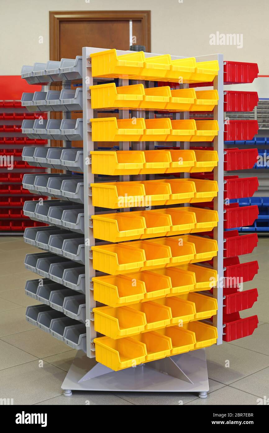 Storage Organizer Cart With Plastic Sorting Bins Stock Photo - Alamy